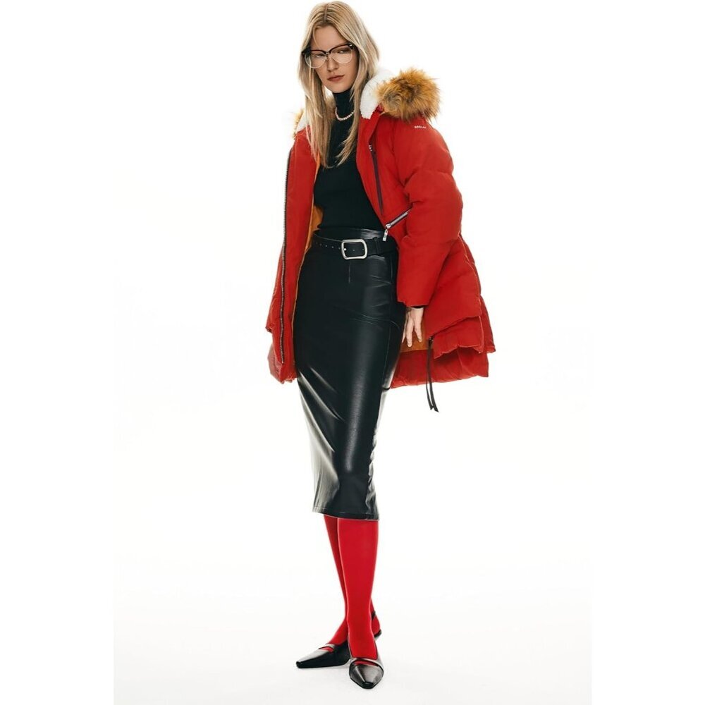 Women's Dark Red Faux Fur Trim Clothing Down Vest Jacket Warm Fleece Lined Hood - Picture 3 of 8